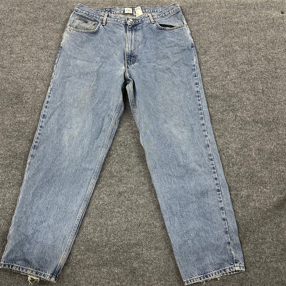 Calvin Klein Jeans Mens Size 36 Blue Light Wash Straight Leg Cotton Frayed Hem